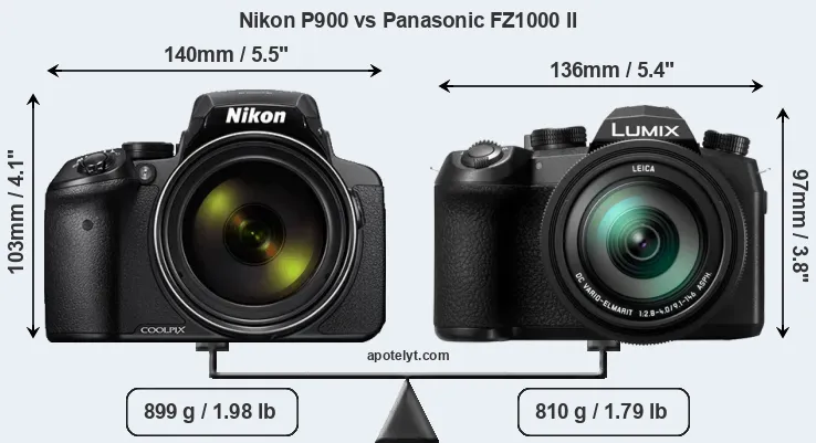 Size Nikon P900 vs Panasonic FZ1000 II