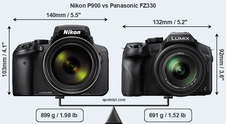 Size Nikon P900 vs Panasonic FZ330