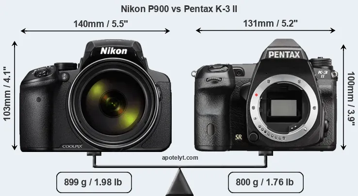 Size Nikon P900 vs Pentax K-3 II
