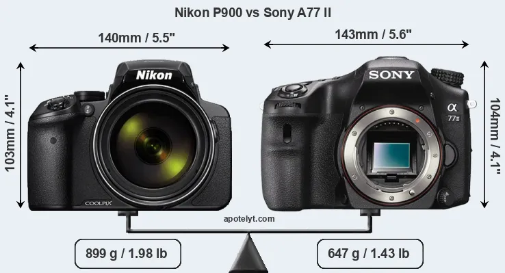 Size Nikon P900 vs Sony A77 II
