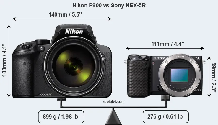 Size Nikon P900 vs Sony NEX-5R