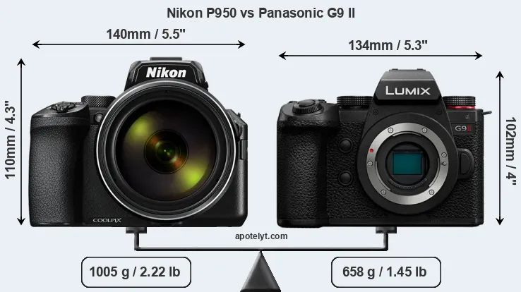 Size Nikon P950 vs Panasonic G9 II