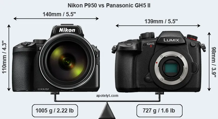 Size Nikon P950 vs Panasonic GH5 II