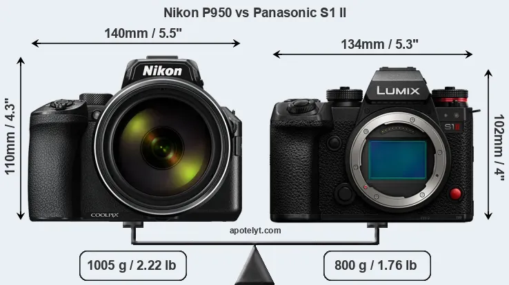 Size Nikon P950 vs Panasonic S1 II