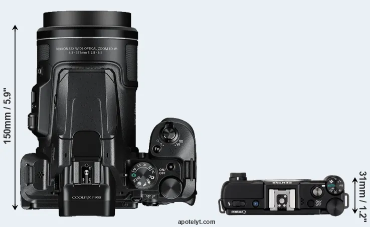 Compare P950 versus Pentax Q top