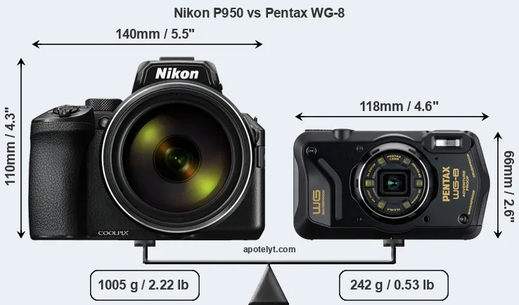 Size Nikon P950 vs Pentax WG-8
