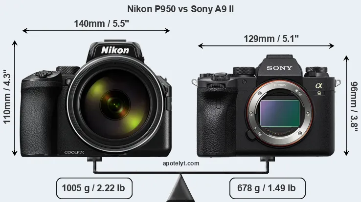 Size Nikon P950 vs Sony A9 II