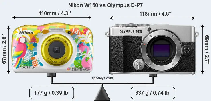 Size Nikon W150 vs Olympus E-P7