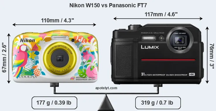 Size Nikon W150 vs Panasonic FT7