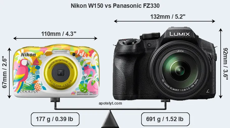 Size Nikon W150 vs Panasonic FZ330