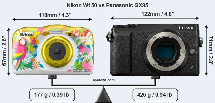 Size Nikon W150 vs Panasonic GX85