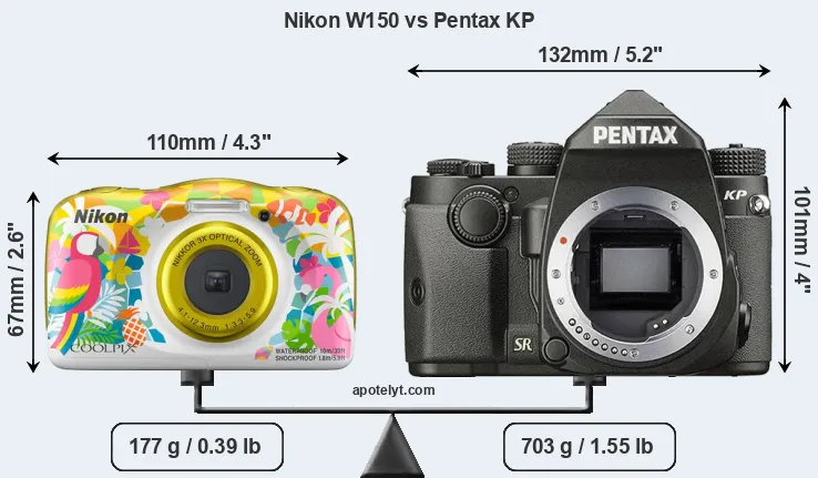 Size Nikon W150 vs Pentax KP