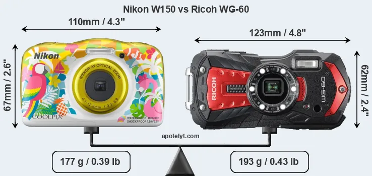 Size Nikon W150 vs Ricoh WG-60