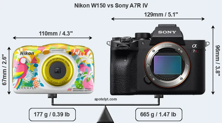 Size Nikon W150 vs Sony A7R IV