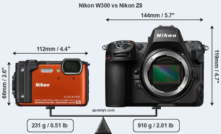 Size Nikon W300 vs Nikon Z8