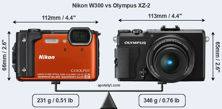 Size Nikon W300 vs Olympus XZ-2