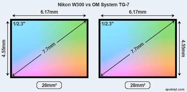 Nikon W300 and OM System TG-7 sensor measures