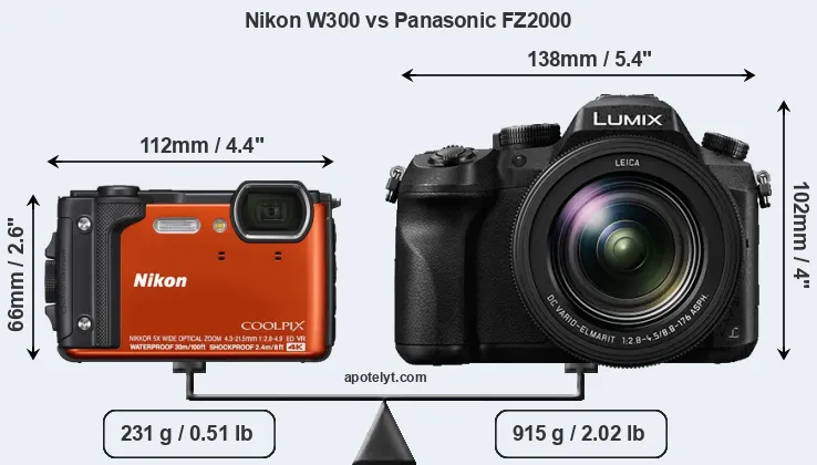 Size Nikon W300 vs Panasonic FZ2000