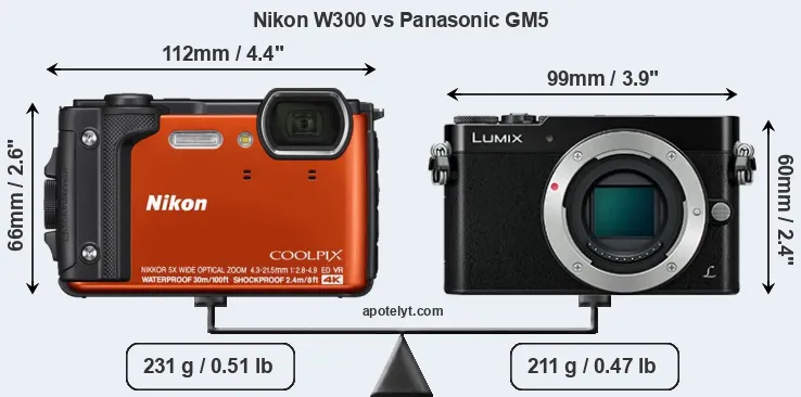 Size Nikon W300 vs Panasonic GM5