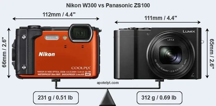Size Nikon W300 vs Panasonic ZS100