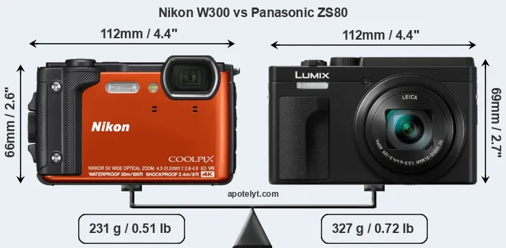 Size Nikon W300 vs Panasonic ZS80