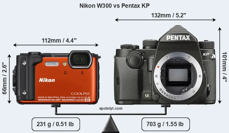 Size Nikon W300 vs Pentax KP