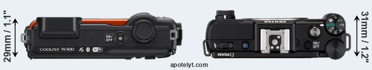 Compare W300 versus Pentax Q top