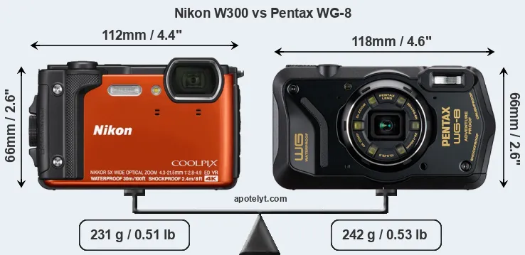 Size Nikon W300 vs Pentax WG-8
