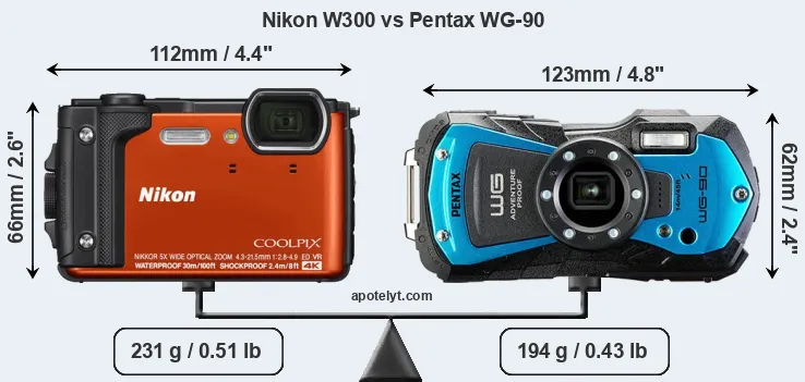 Size Nikon W300 vs Pentax WG-90