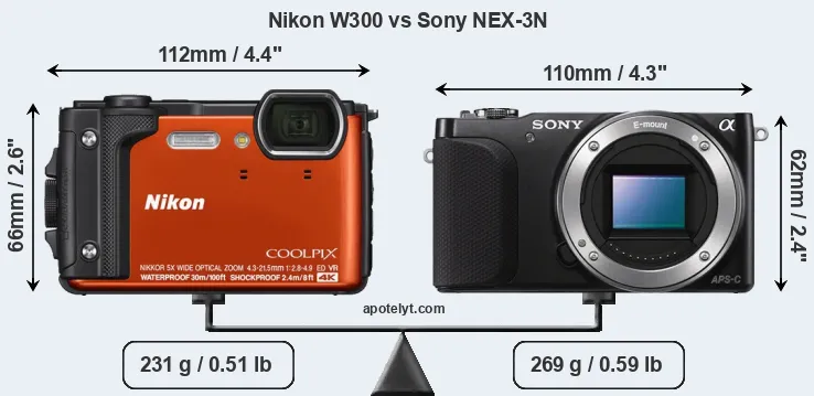 Size Nikon W300 vs Sony NEX-3N