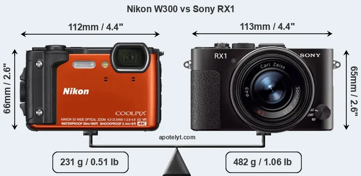 Size Nikon W300 vs Sony RX1