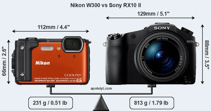 Size Nikon W300 vs Sony RX10 II