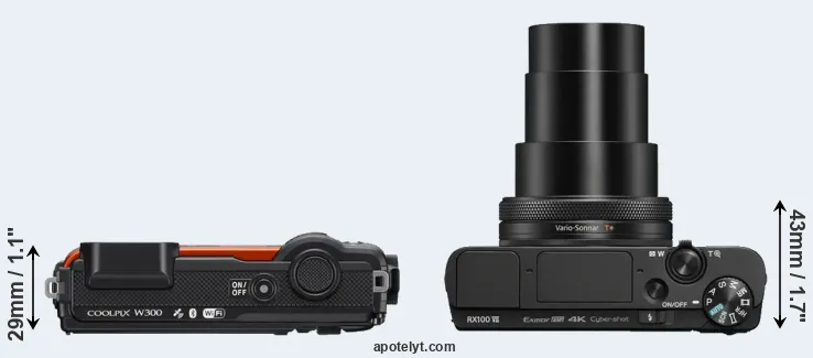 Compare W300 versus RX100 VII top