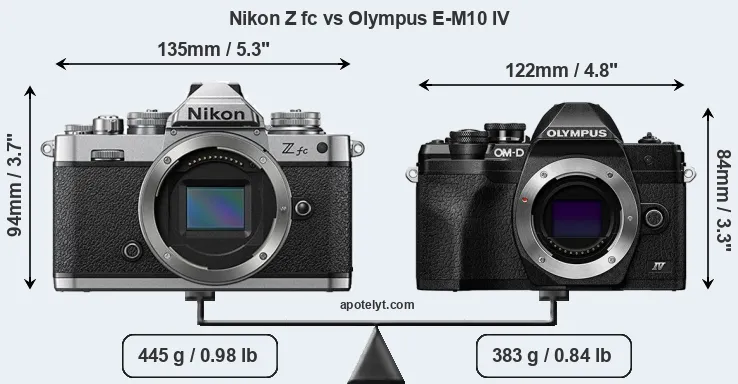 Size Nikon Z fc vs Olympus E-M10 IV