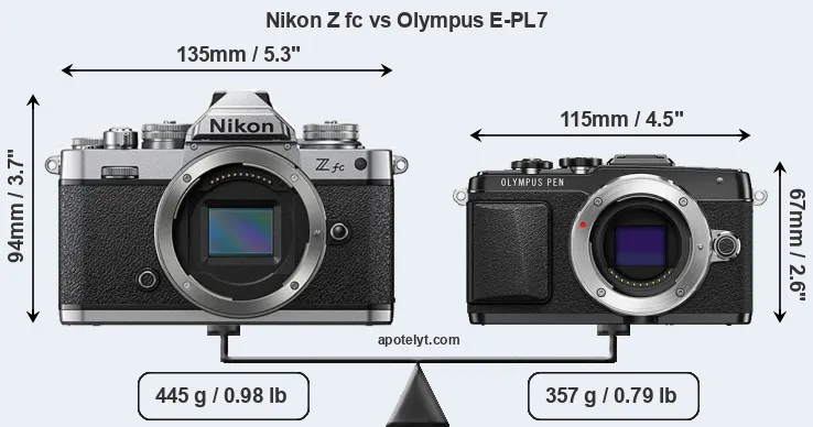 Size Nikon Z fc vs Olympus E-PL7
