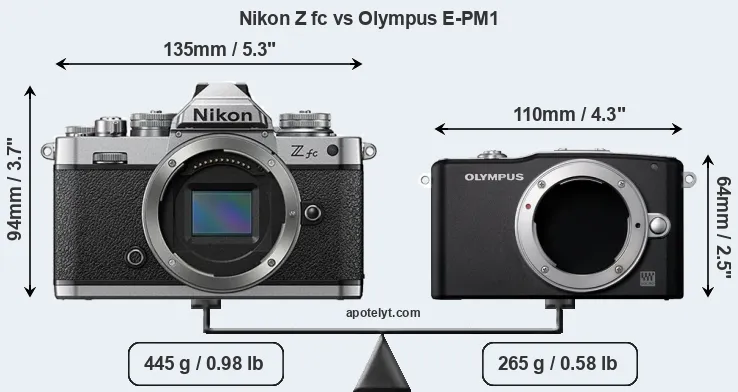 Size Nikon Z fc vs Olympus E-PM1