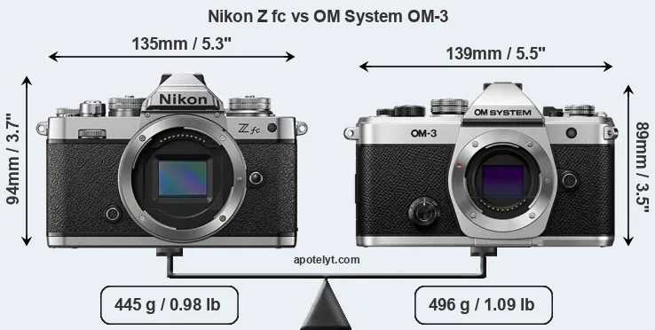 Size Nikon Z fc vs OM System OM-3