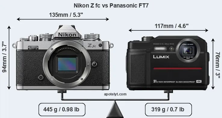 Size Nikon Z fc vs Panasonic FT7