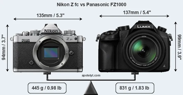 Size Nikon Z fc vs Panasonic FZ1000
