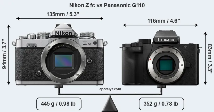 Size Nikon Z fc vs Panasonic G110