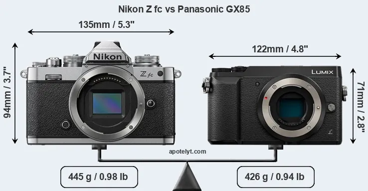 Size Nikon Z fc vs Panasonic GX85