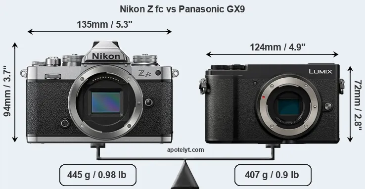 Size Nikon Z fc vs Panasonic GX9