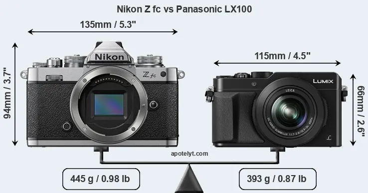 Size Nikon Z fc vs Panasonic LX100