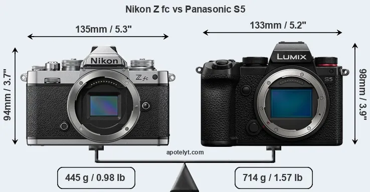 Size Nikon Z fc vs Panasonic S5