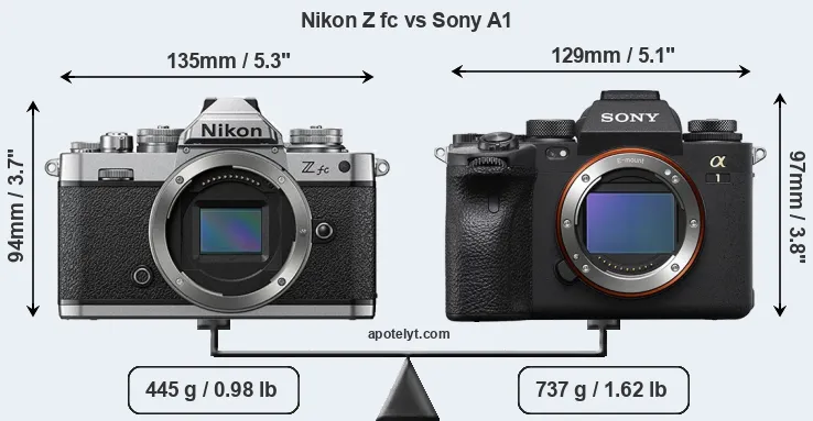 Size Nikon Z fc vs Sony A1