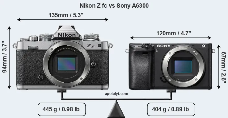 Size Nikon Z fc vs Sony A6300