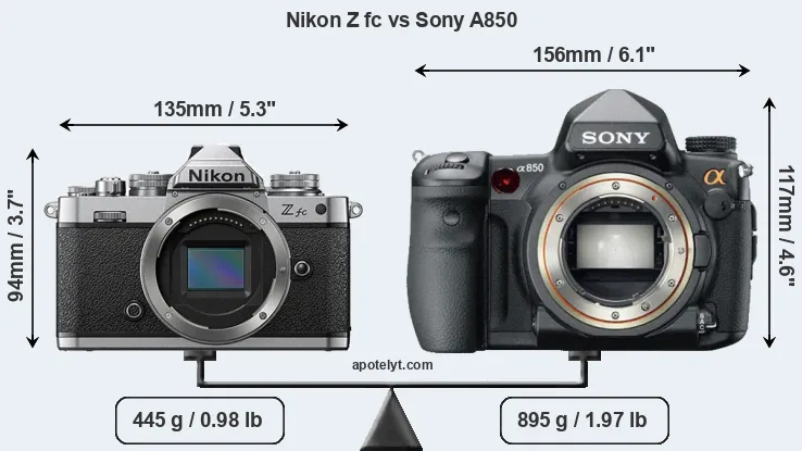 Size Nikon Z fc vs Sony A850
