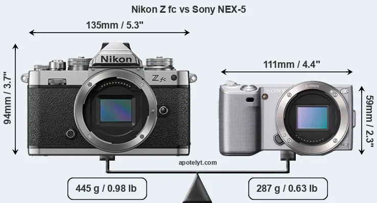 Size Nikon Z fc vs Sony NEX-5