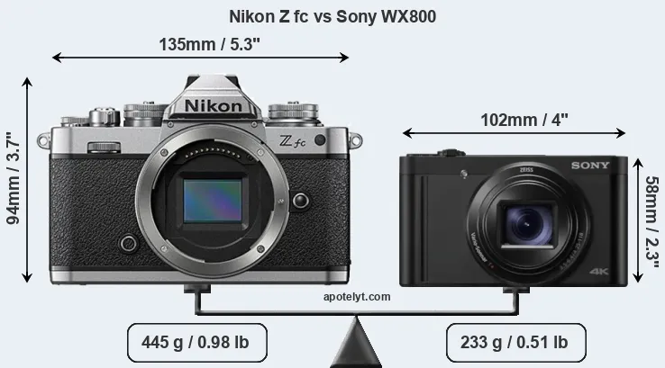 Size Nikon Z fc vs Sony WX800