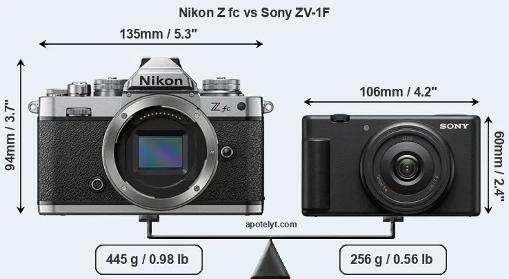 Size Nikon Z fc vs Sony ZV-1F